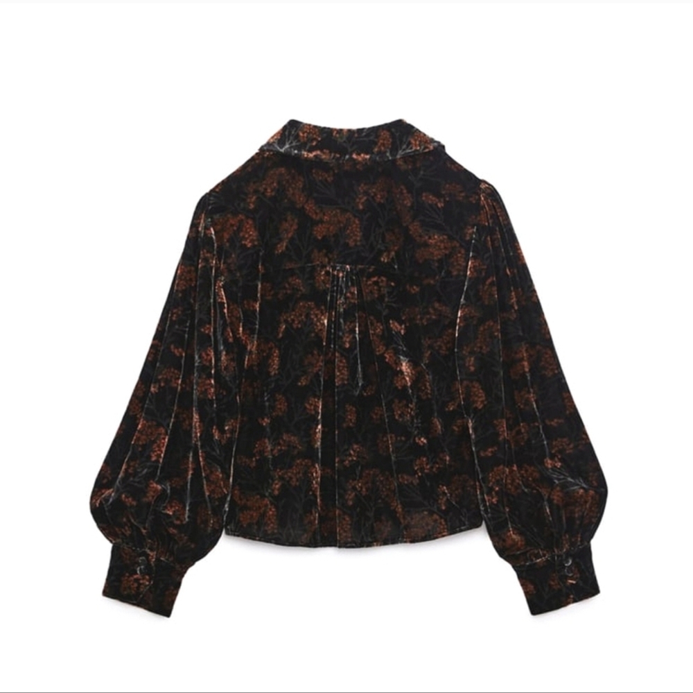 Zara printed velvet floral Charlotte blouse puff sleeve fall - Picture 13 of 13